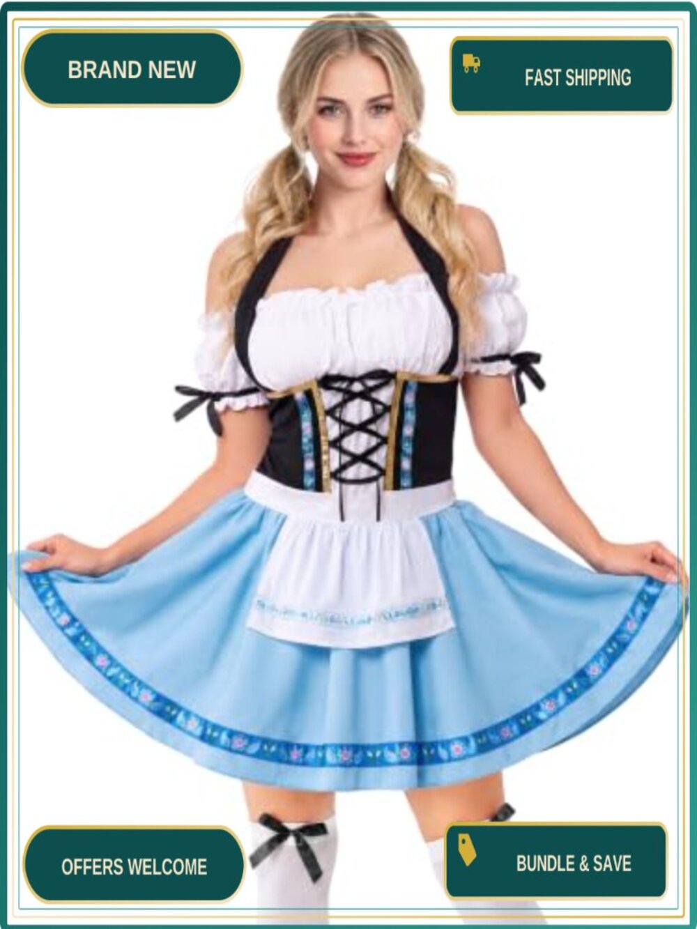 Oktoberfest Dirndl Costume Set Thigh High Stockings Halloween Cosplay